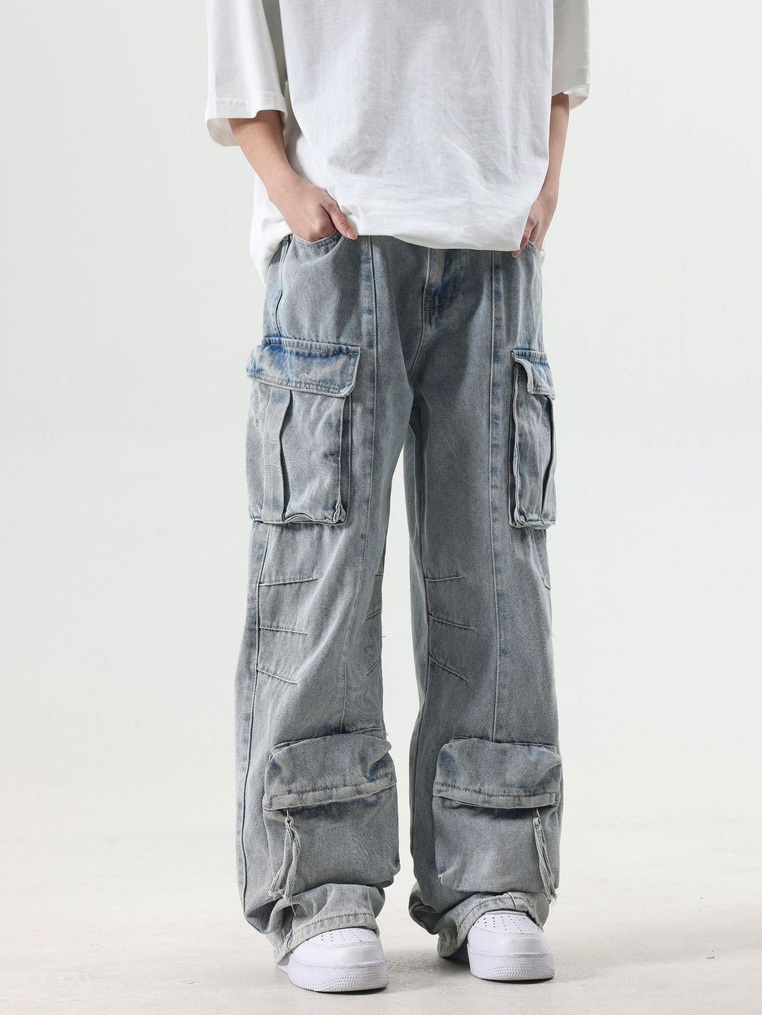 FADED BLUE OVERSIZED DENIM CARGO PANT