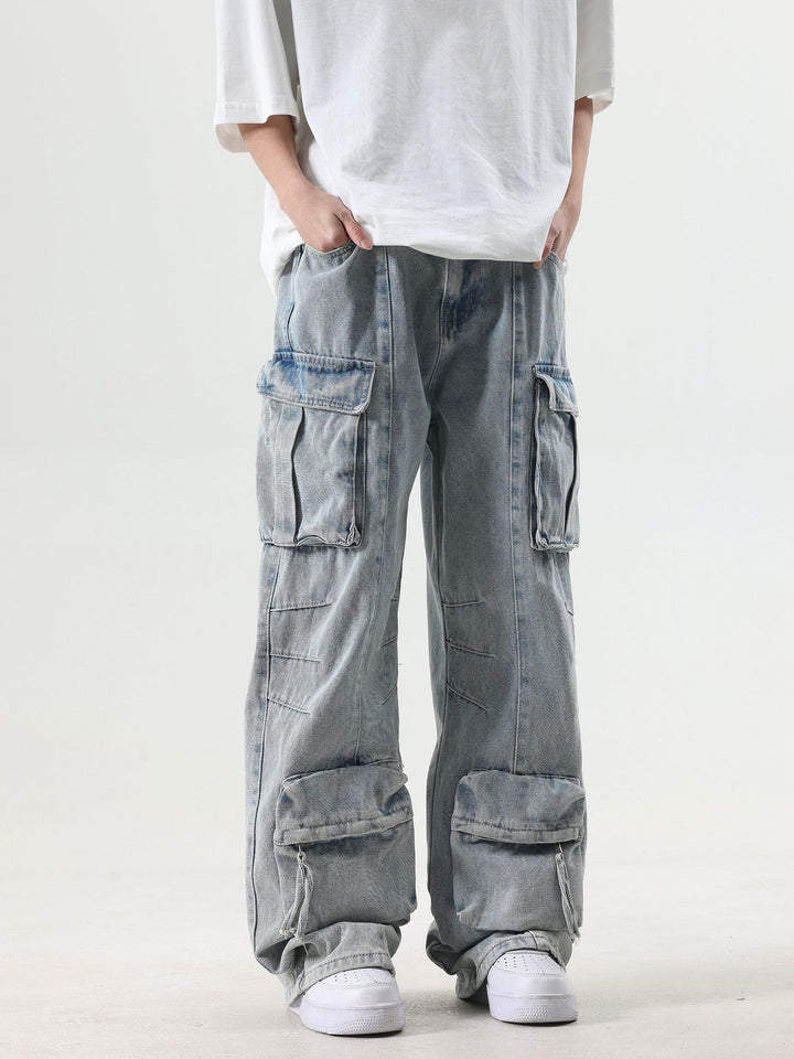 FADED BLUE OVERSIZED DENIM CARGO PANT