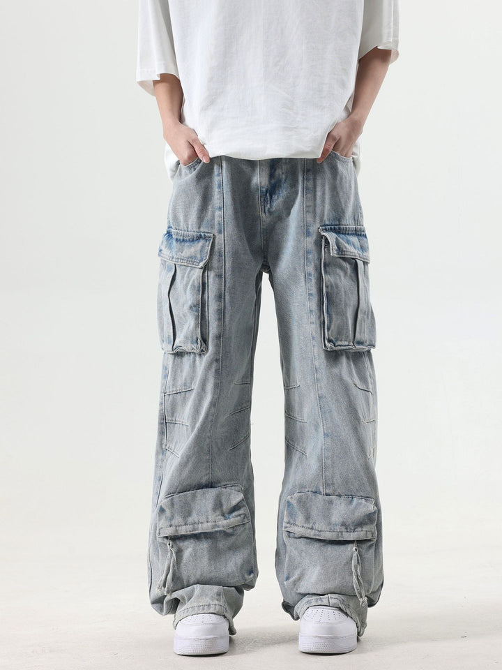 FADED BLUE OVERSIZED DENIM CARGO PANT