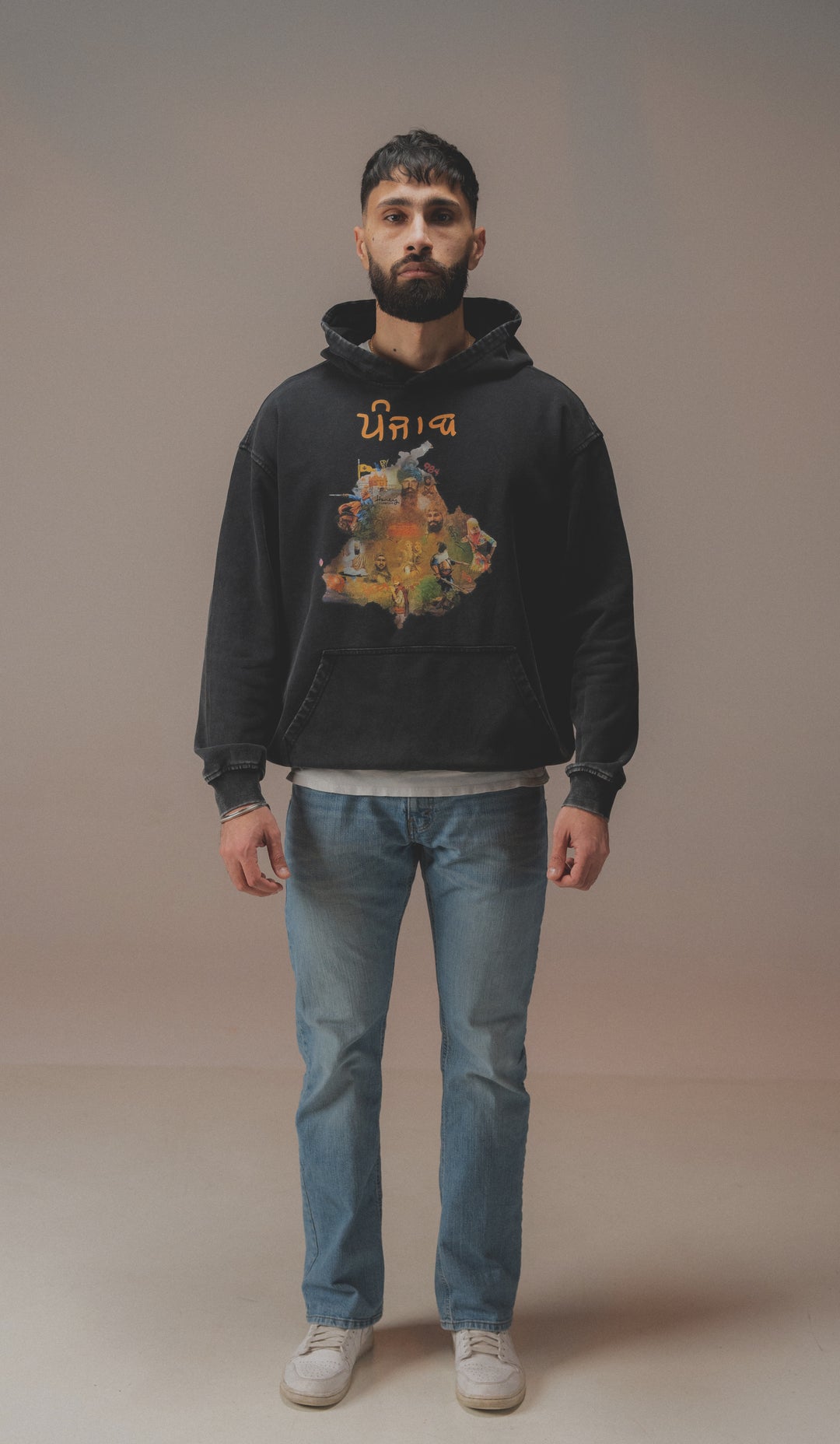 PUNJAB MAP OVERSIZE FADED BLACK HOODIE