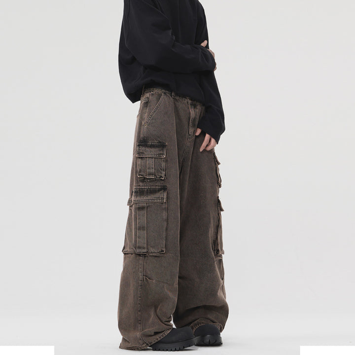 MULTI POCKET LOOSE OVERSIZED BROWN DENIM