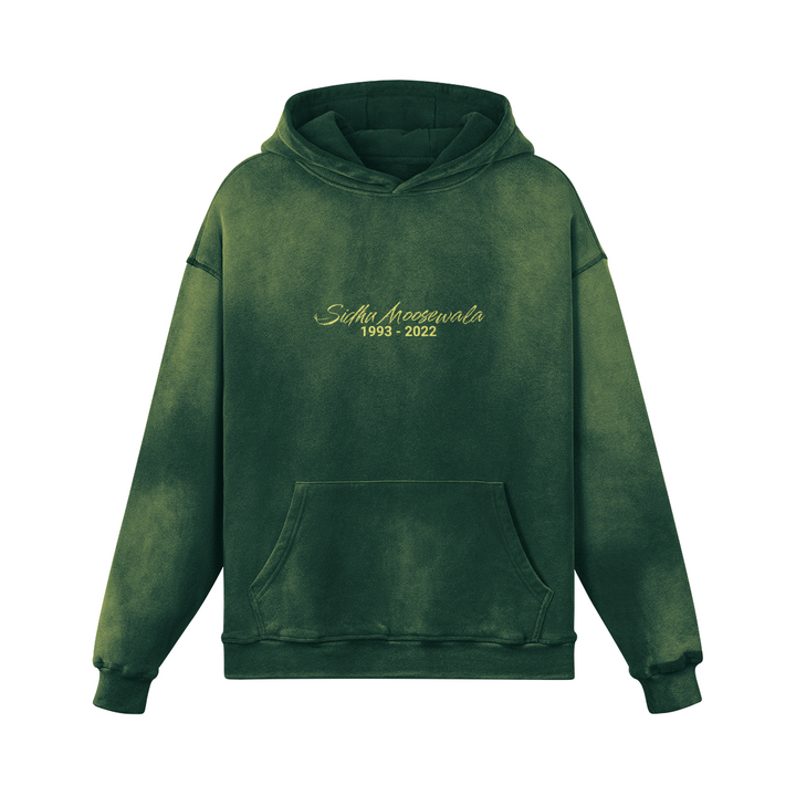 SIDHU MOOSEWALA OVERSIZED GREEN FADED HOODIE