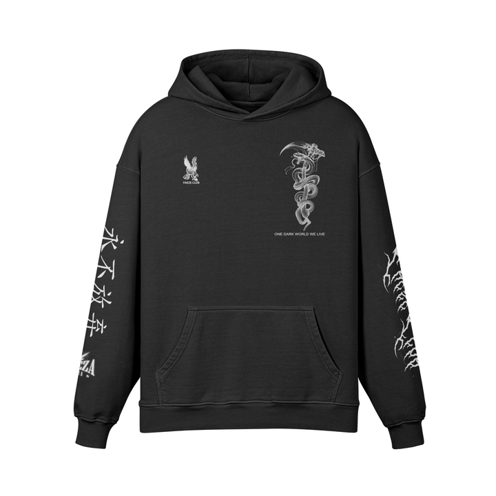 COBRA SNAKE OVERSIZE FADED BLACK HOODIE